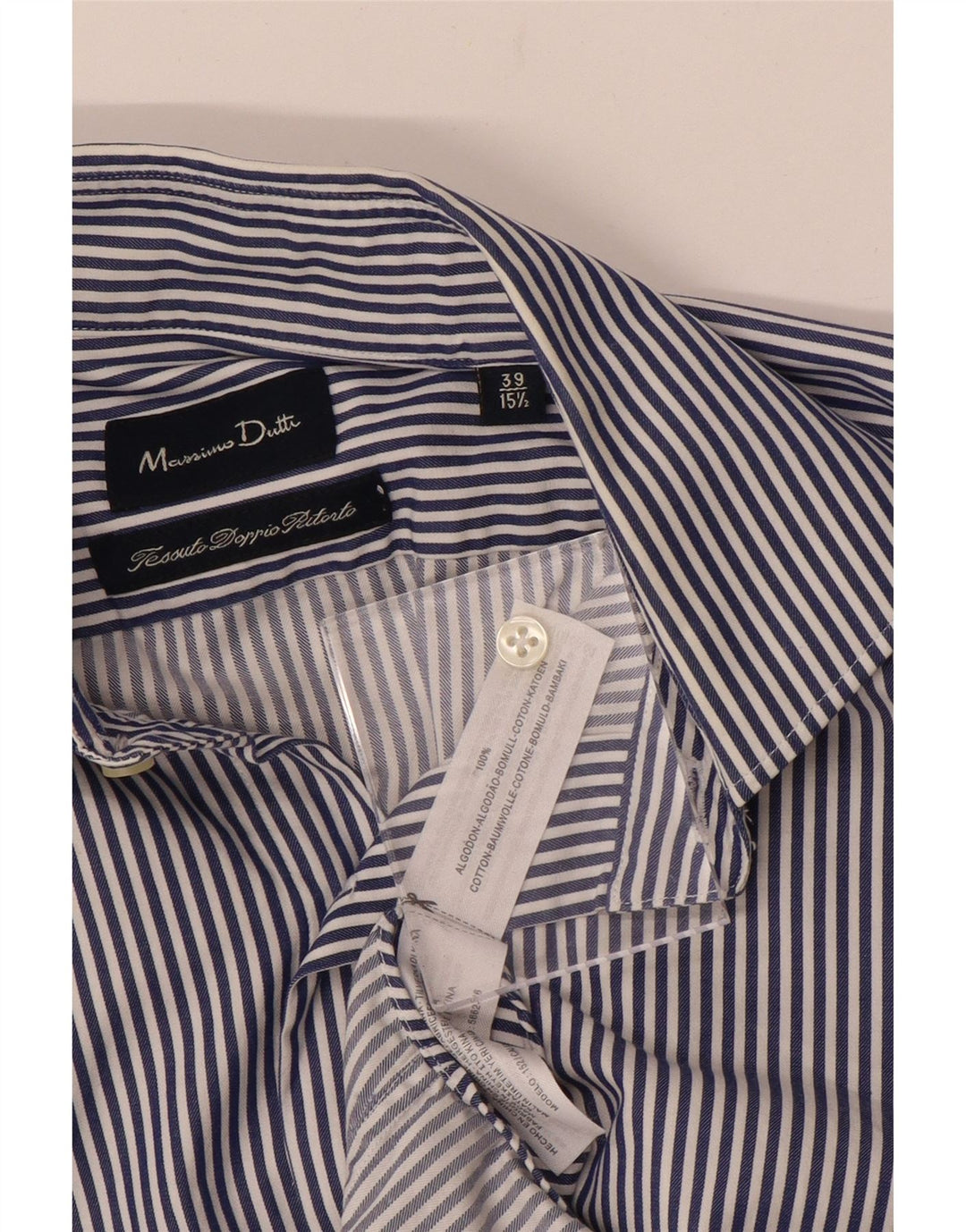 Massimo Dutti Mens Formal Shirt Size 39 15 1/2 Medium Navy Blue Striped
