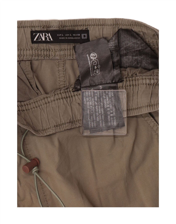 Zara Mens Straight Cargo Trousers Large W32 L28 Khaki Cotton