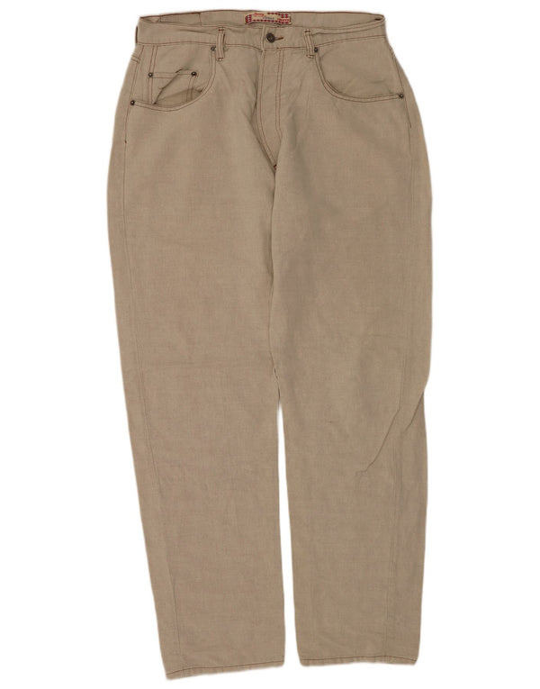Liberto Mens Tapered Casual Trousers W36 L36 Beige Cotton