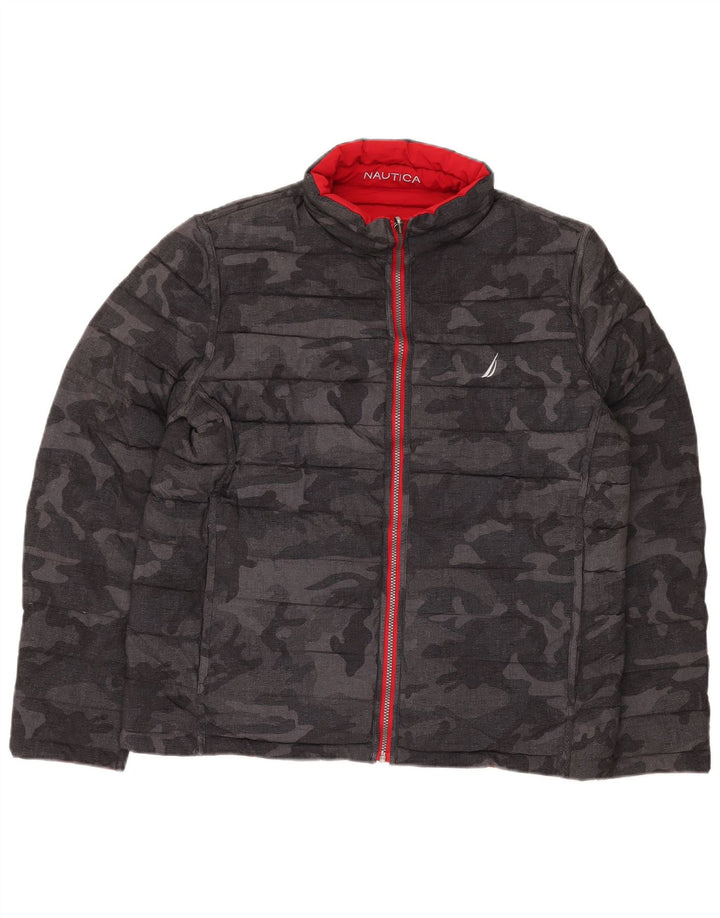 NAUTICA Mens Reversible Padded Jacket UK 40 Large Black Camouflage