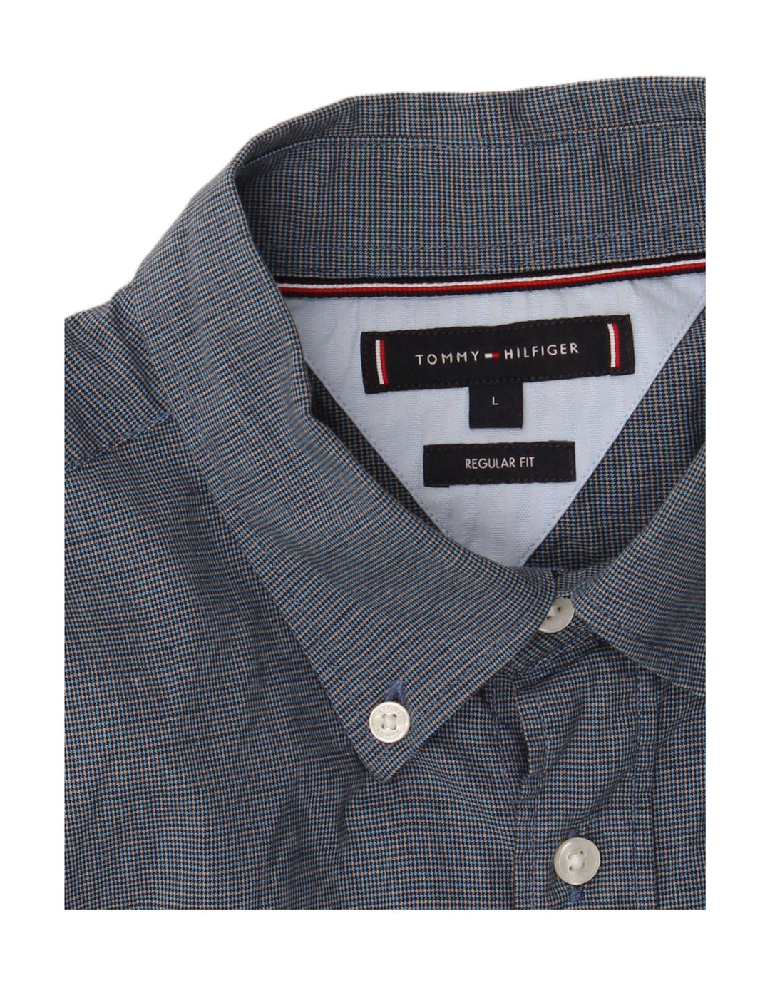 TOMMY HILFIGER Mens Regular Fit Shirt Large Navy Blue Houndstooth