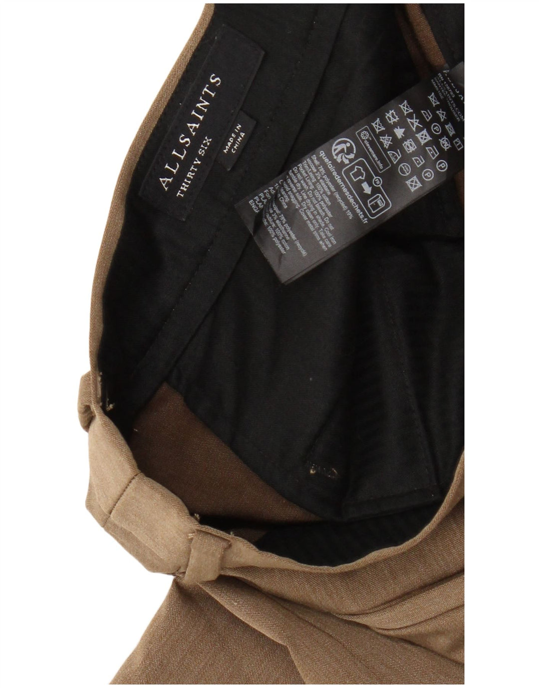 All Saints Mens Slim Suit Trousers W36 L30 Beige Polyester