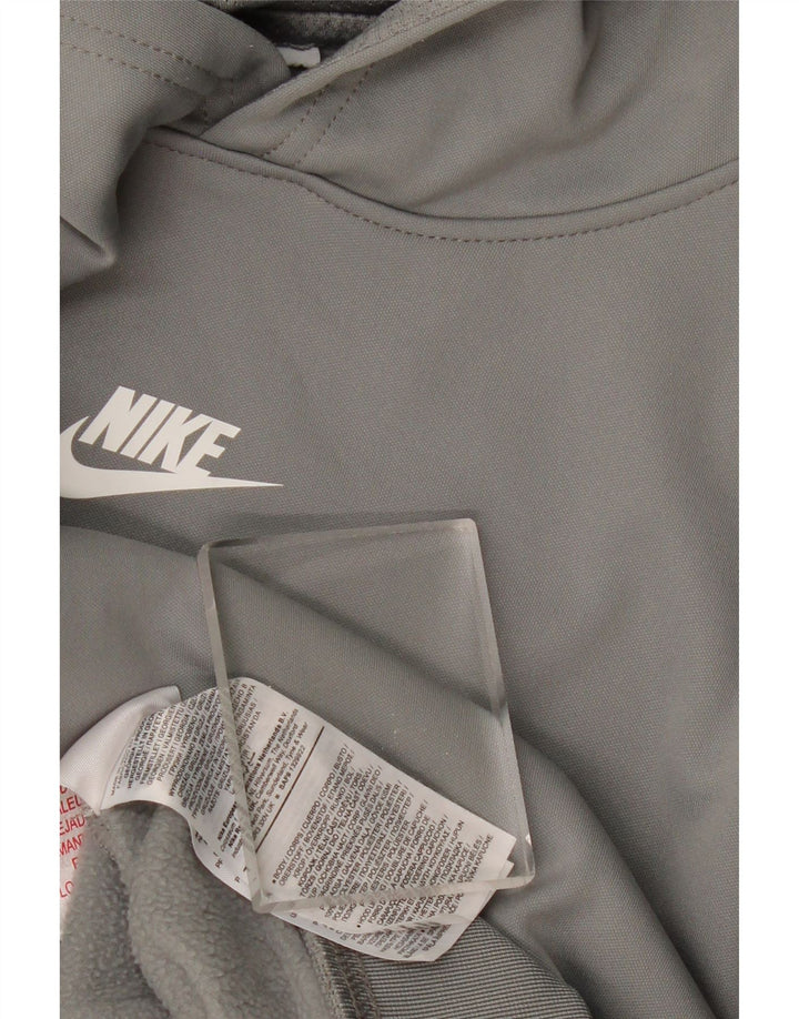 NIKE Boys Dri Fit Graphic Hoodie Jumper 13-14 Years Grey Colourblock