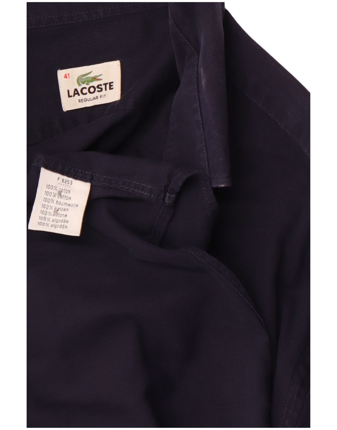 LACOSTE Mens Regular Fit Shirt Size 41 Medium Navy Blue Cotton