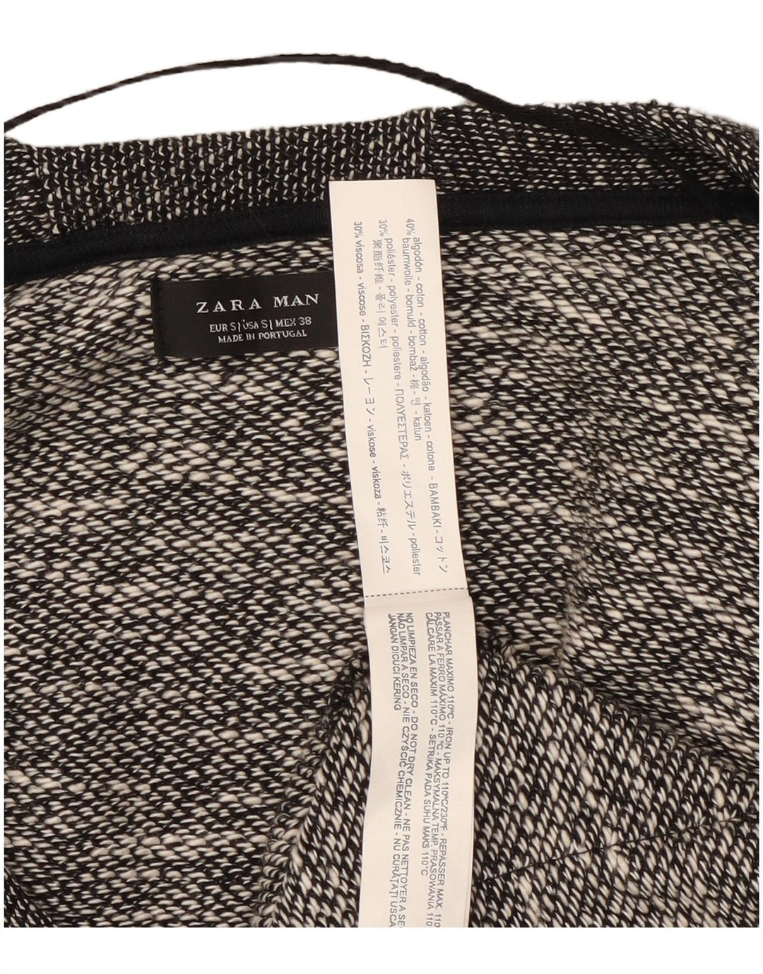 Zara Mens Cardigan Sweater Small Black Flecked Cotton