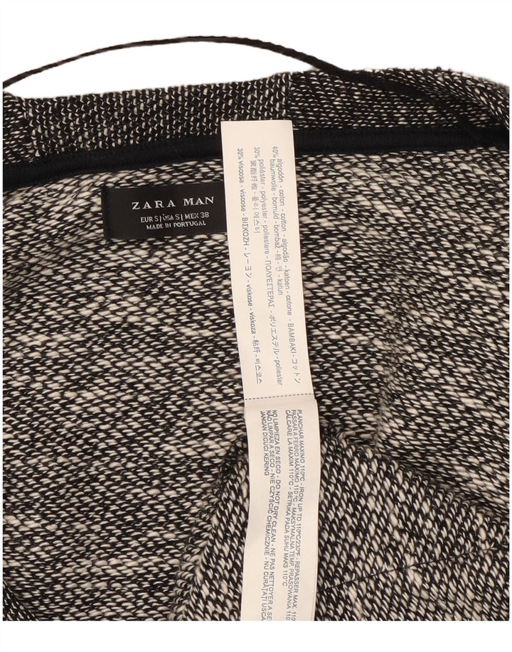 Zara Mens Cardigan Sweater Small Black Flecked Cotton
