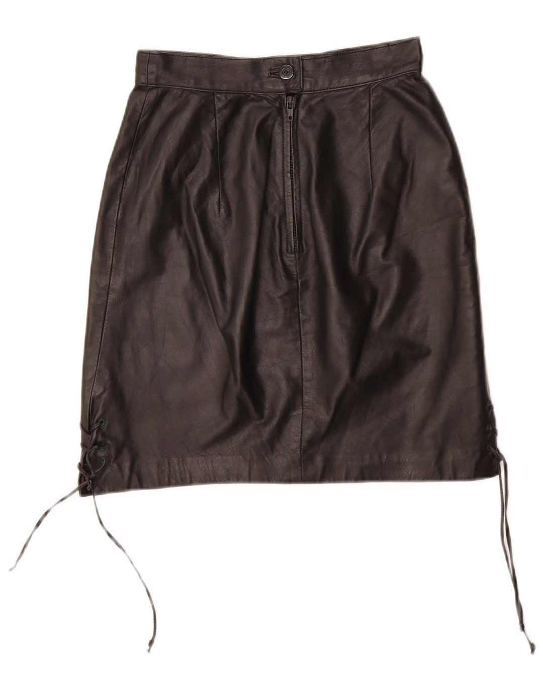 VINTAGE Womens Leather Skirt EU 34 XS W24 Black Leather