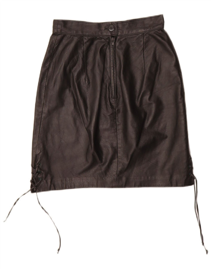 VINTAGE Womens Leather Skirt EU 34 XS W24 Black Leather