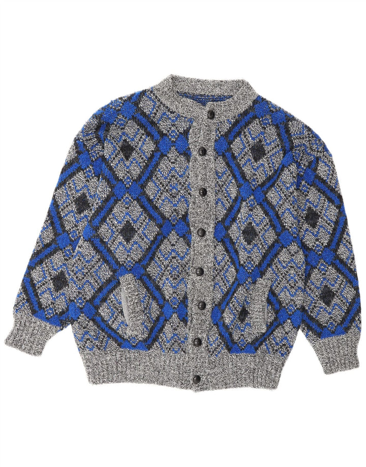 Vintage Mens Cardigan Sweater Large Grey Geometric
