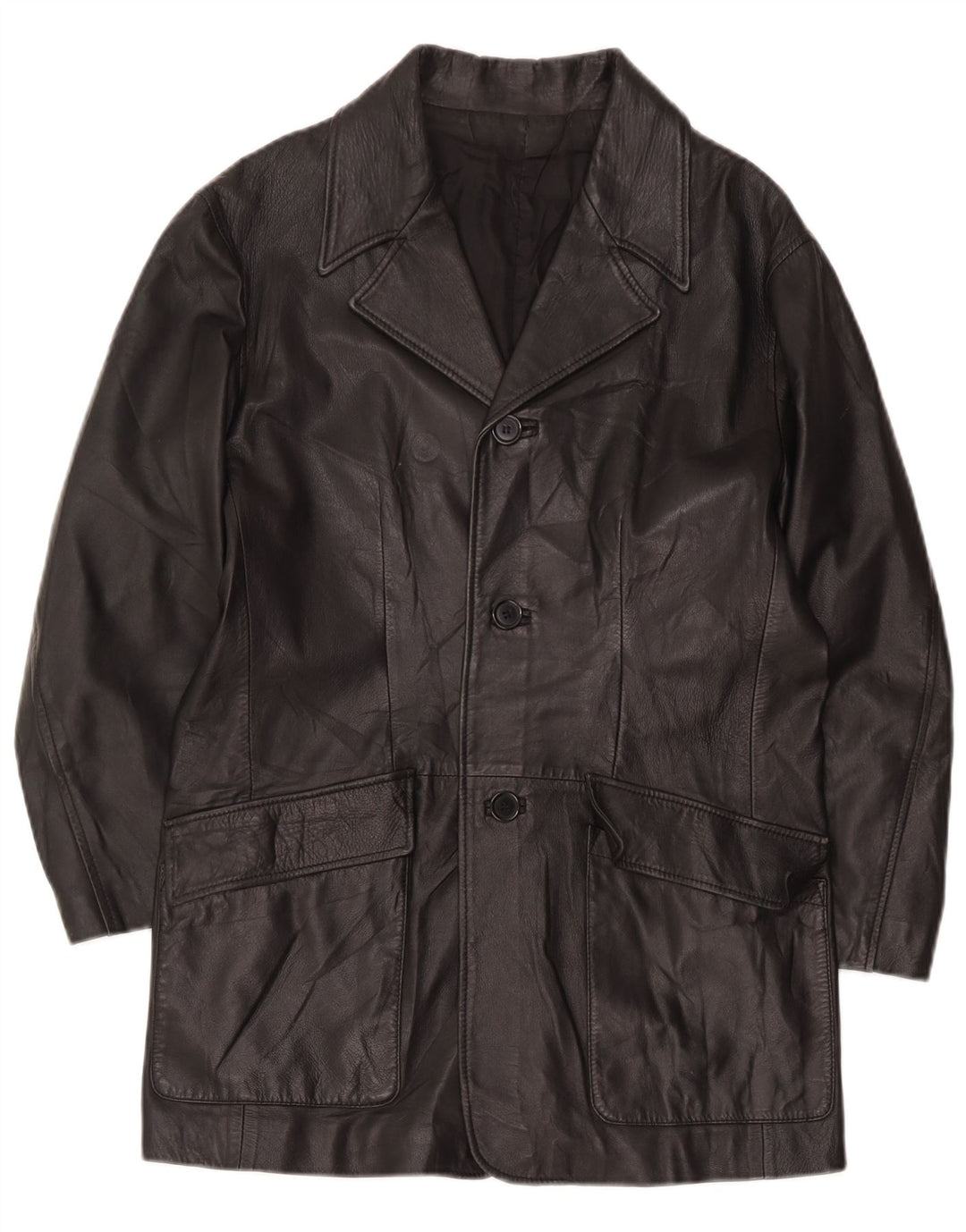 Vintage Mens Leather Coat UK 36 Small Black