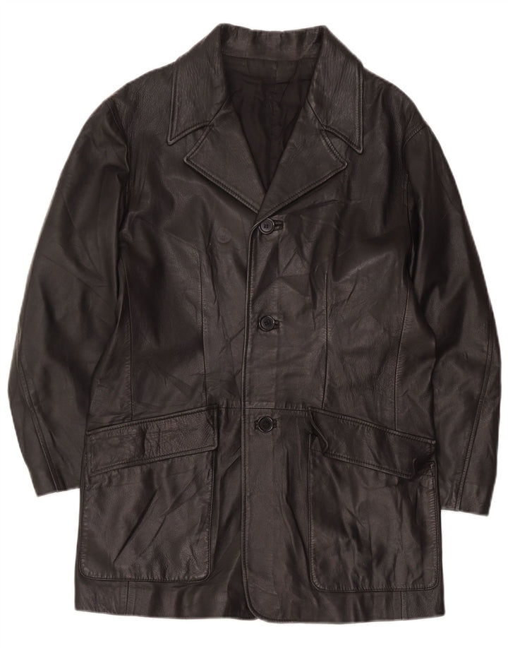 Vintage Mens Leather Coat UK 36 Small Black