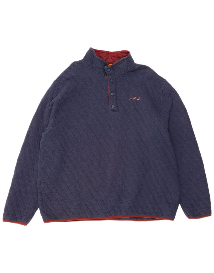 ORVIS Mens Button Neck Sweatshirt Jumper XL Navy Blue Cotton