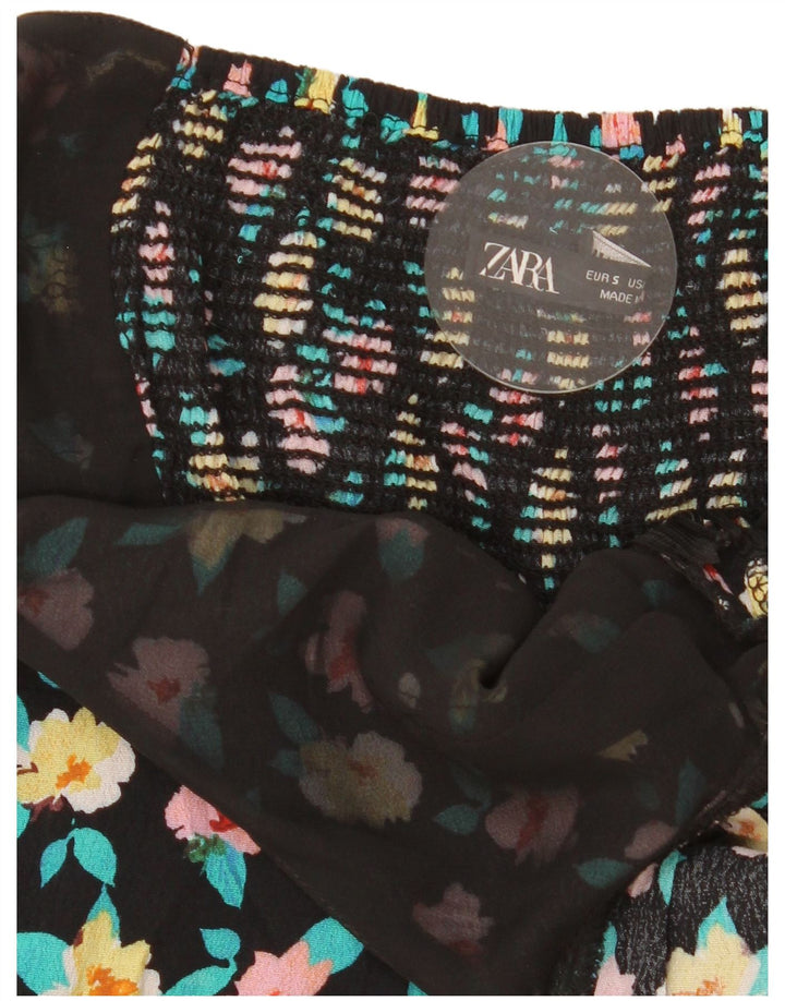 Zara Womens Playsuit UK 8 Small Black Floral