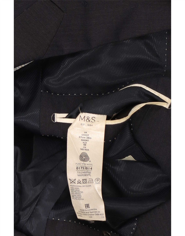 Marks & Spencer Mens 2 Button Blazer Jacket UK 38 Medium Navy Blue Wool