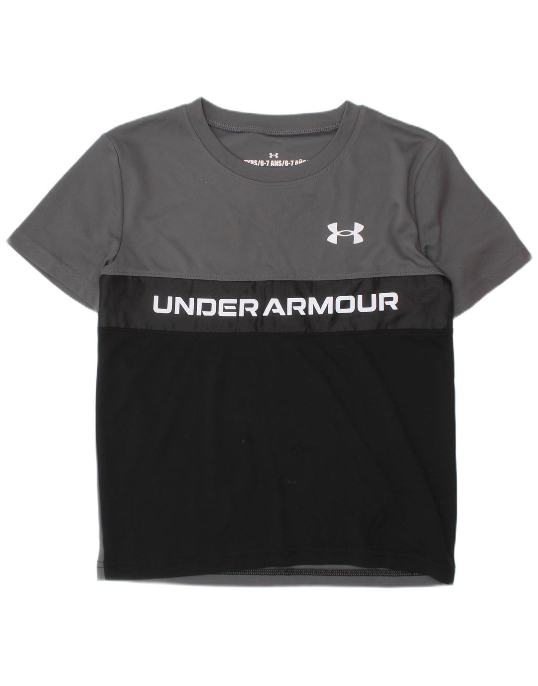 UNDER ARMOUR Boys Graphic T-Shirt Top 6-7 Years Grey Colourblock Polyester