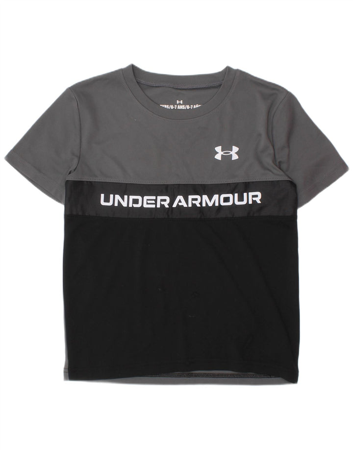 UNDER ARMOUR Boys Graphic T-Shirt Top 6-7 Years Grey Colourblock Polyester