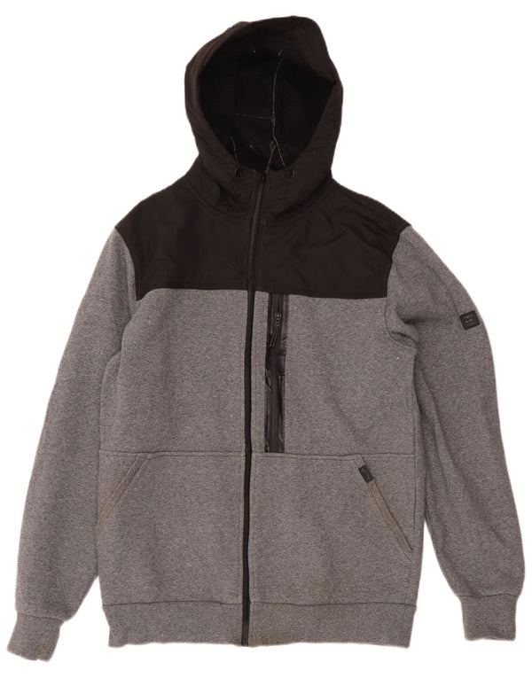 Billabong Mens Zip Hoodie Sweater Large Grey Colourblock Cotton