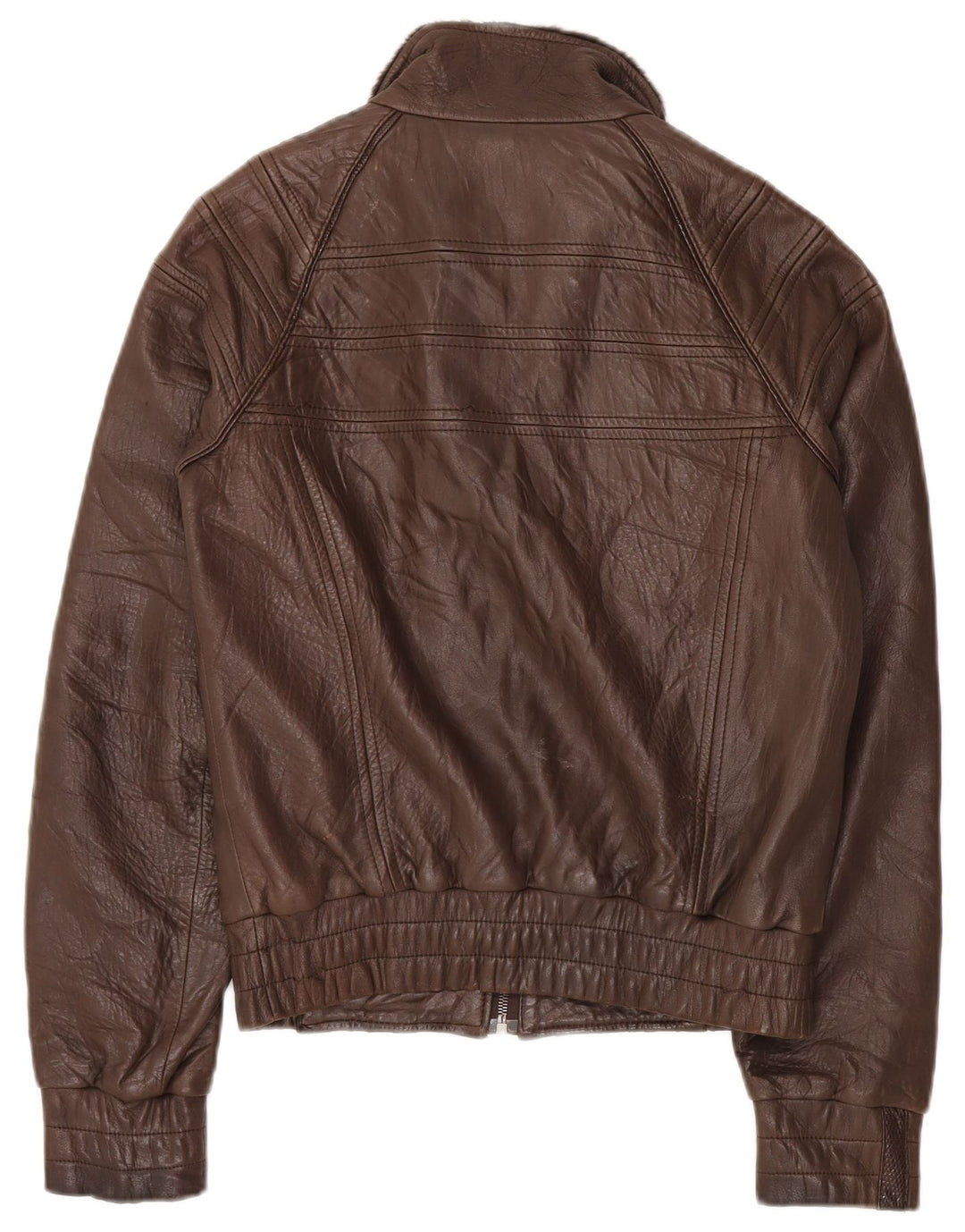 VINTAGE Womens Leather Jacket UK 14 Medium Brown Argyle/Diamond Leather