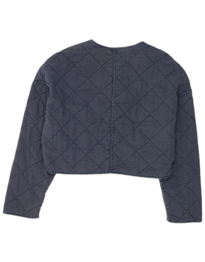 Zara Womens Crop Oversized Quilted Jacket UK 14 Medium Navy Blue Polyester