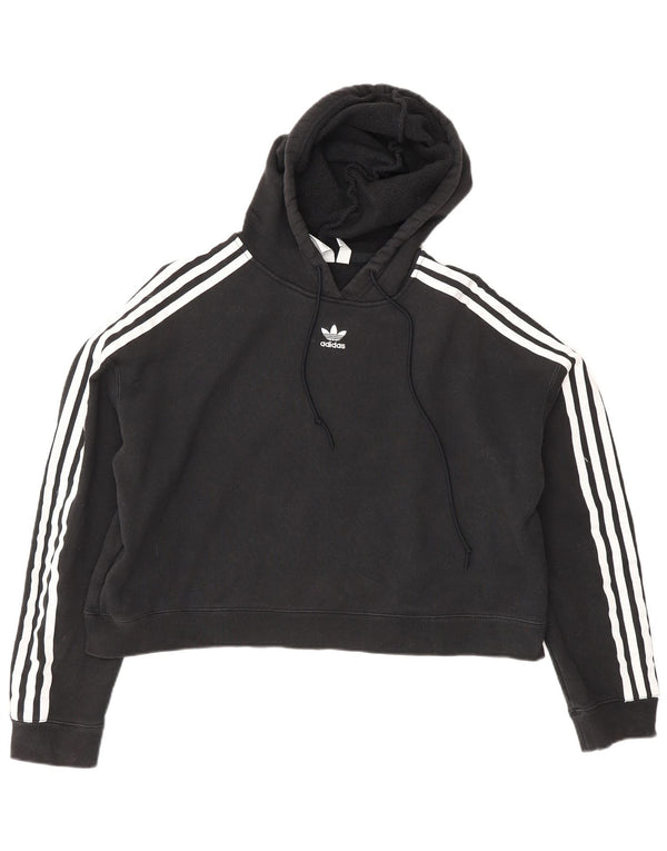 Adidas Womens Oversized Hoodie Jumper UK 12 Medium Black Cotton