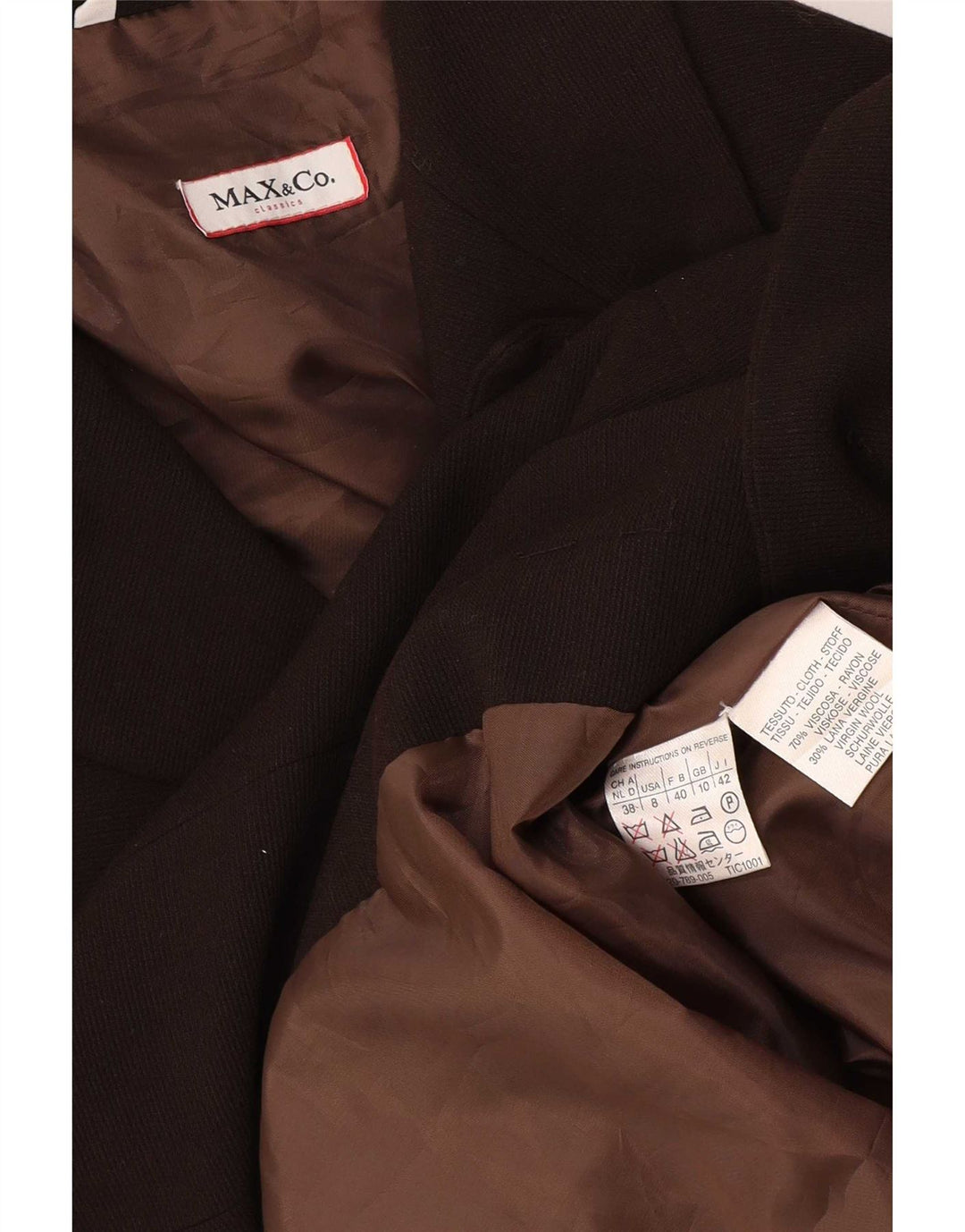 Max & Co. Womens Overcoat UK 10 Small Brown Viscose