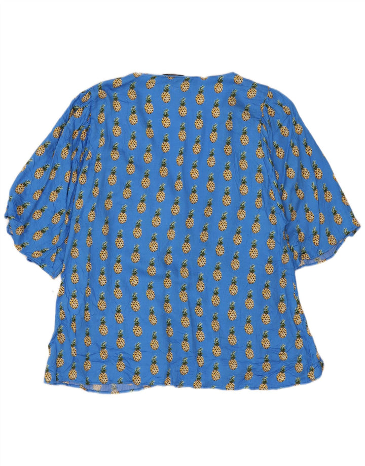 Zara Womens Abstract Pattern 3/4 Sleeve Blouse Top UK 18 XL Blue Viscose