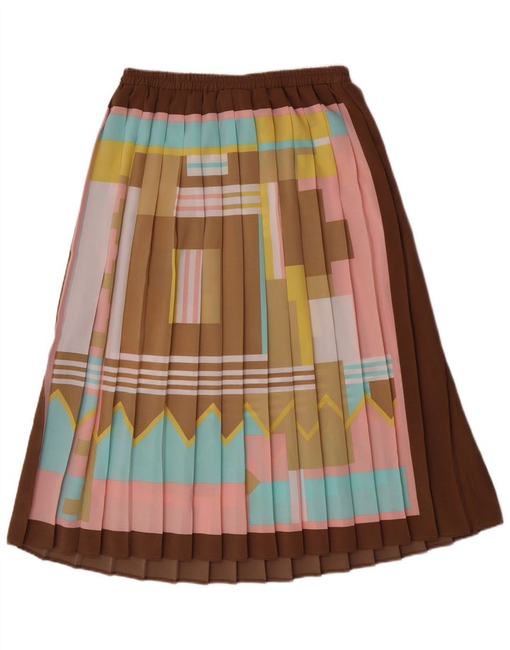 Gina Bacconi Womens Pleated Skirt UK 16 Large W32 Brown Geometric Classic