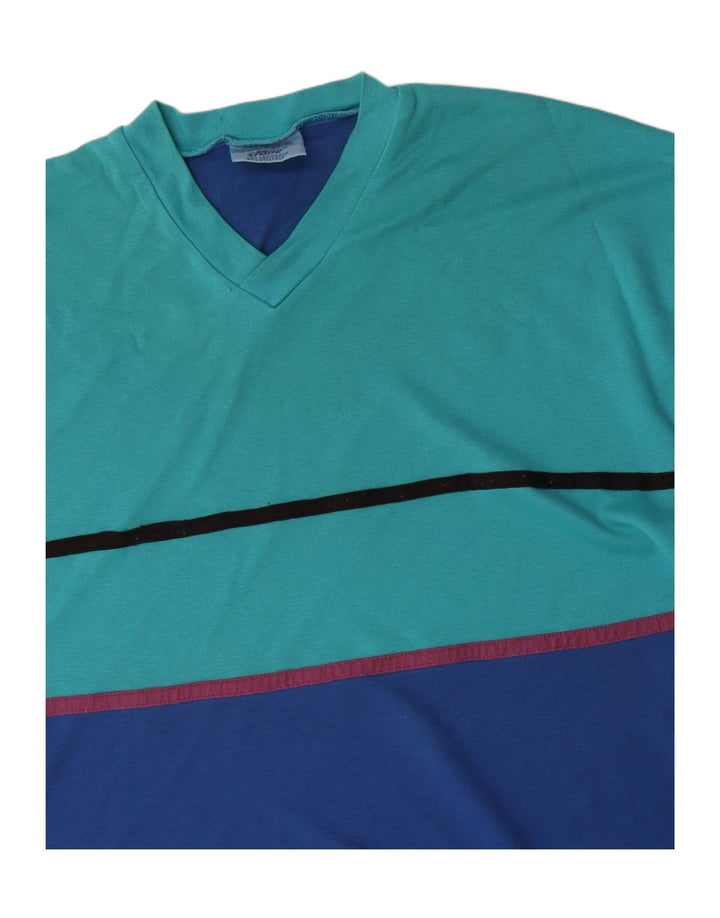 Crane Mens Top Long Sleeve IT 48/50 Medium Blue Colourblock Cotton