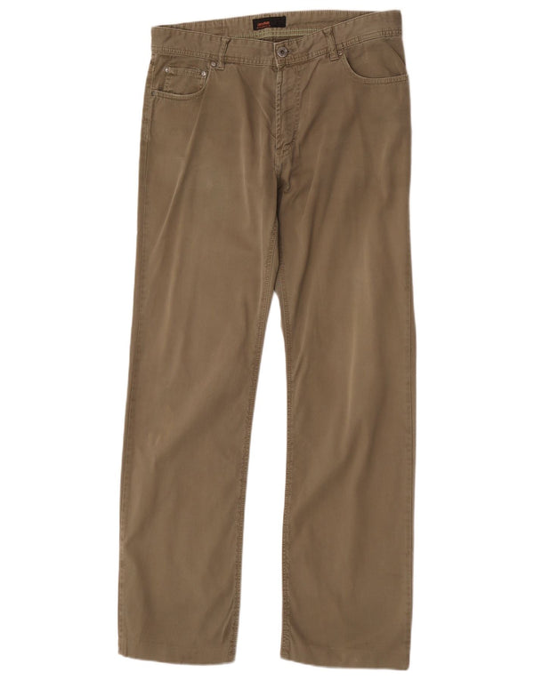 Zara Mens Straight Casual Trousers EU 42 Large W32 L32 Khaki Cotton