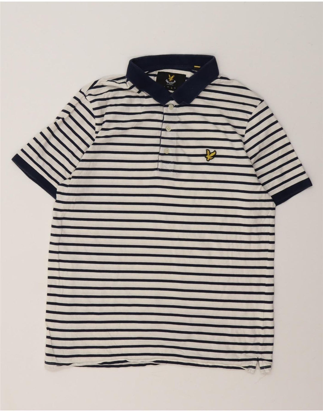 Lyle & Scott Mens Polo Shirt Large White Striped Cotton