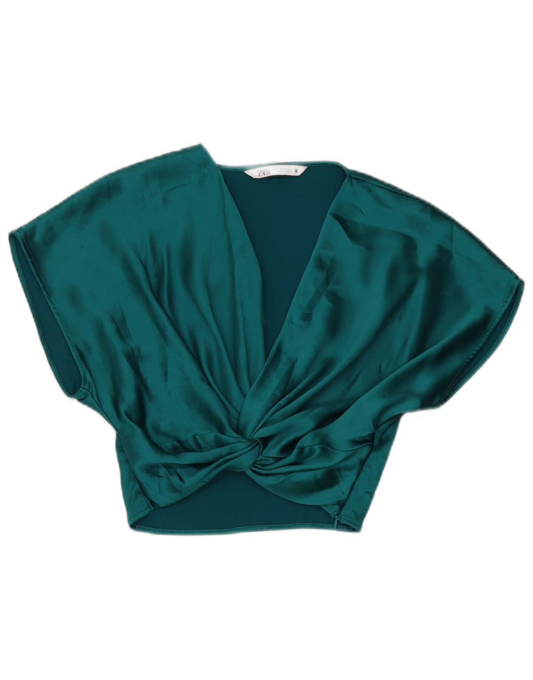 Zara Womens Crop Blouse Top UK 6 XS Green Polyester