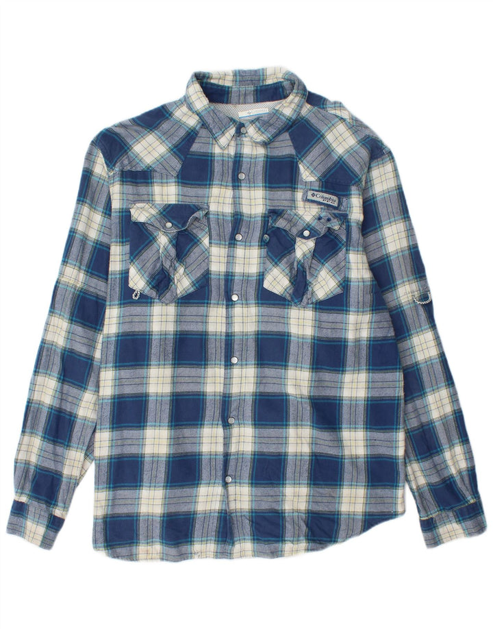 Columbia Mens Flannel Shirt Large Blue Check Cotton