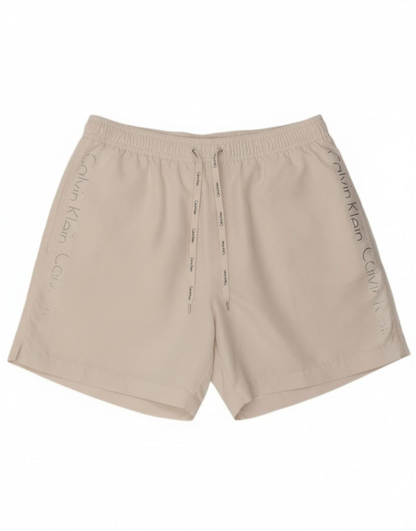 Calvin Klein Mens Graphic Swimming Shorts Medium  White Polyester