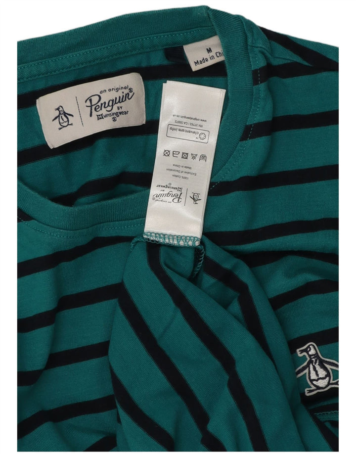 Penguin Mens T-Shirt Top Medium Green Striped Cotton