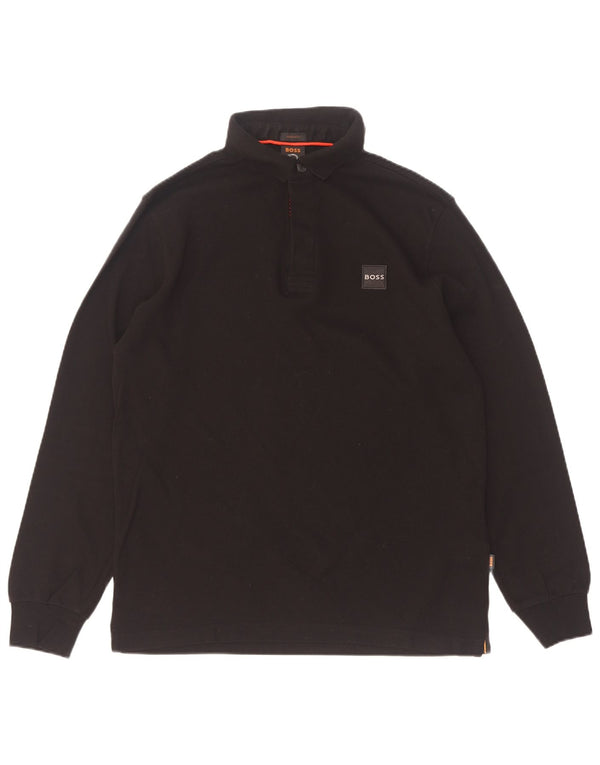 Hugo Boss Mens Long Sleeve Regular Fit Polo Shirt Medium Black Cotton