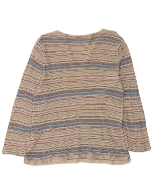 Ralph Lauren Womens Top 3/4 Sleeve UK 14 Large Grey Striped Cotton