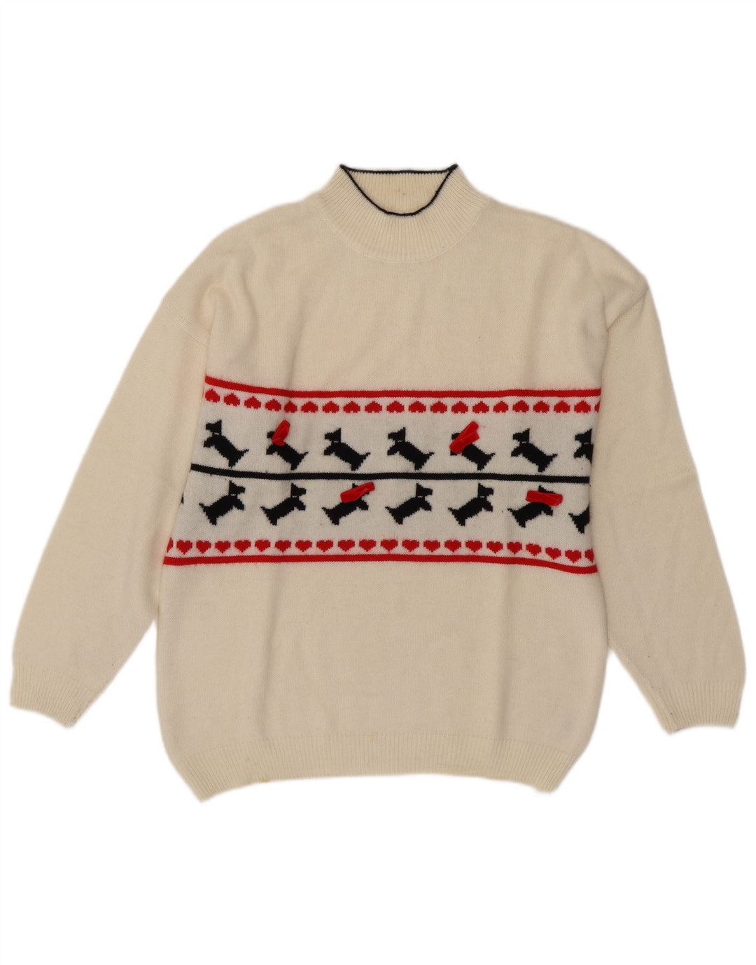 VINTAGE Womens Turtle Neck Jumper Sweater UK 16 Large White Fair Isle