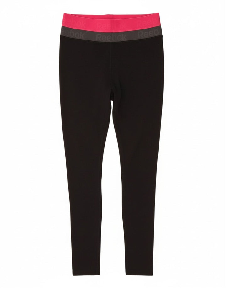 REEBOK Womens Graphic Leggings UK 8 Small  Black Colourblock Polyester