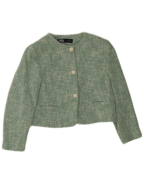 Zara Womens 3 Button Crop Blazer Jacket UK 14 Medium Green Acetate