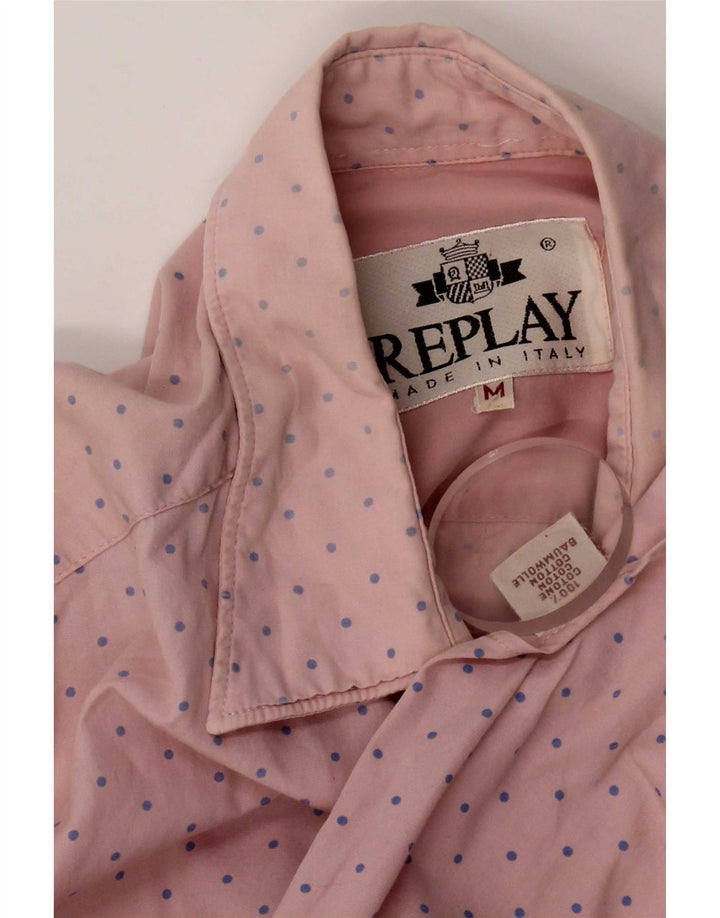Replay Mens Shirt Medium Pink Spotted Cotton