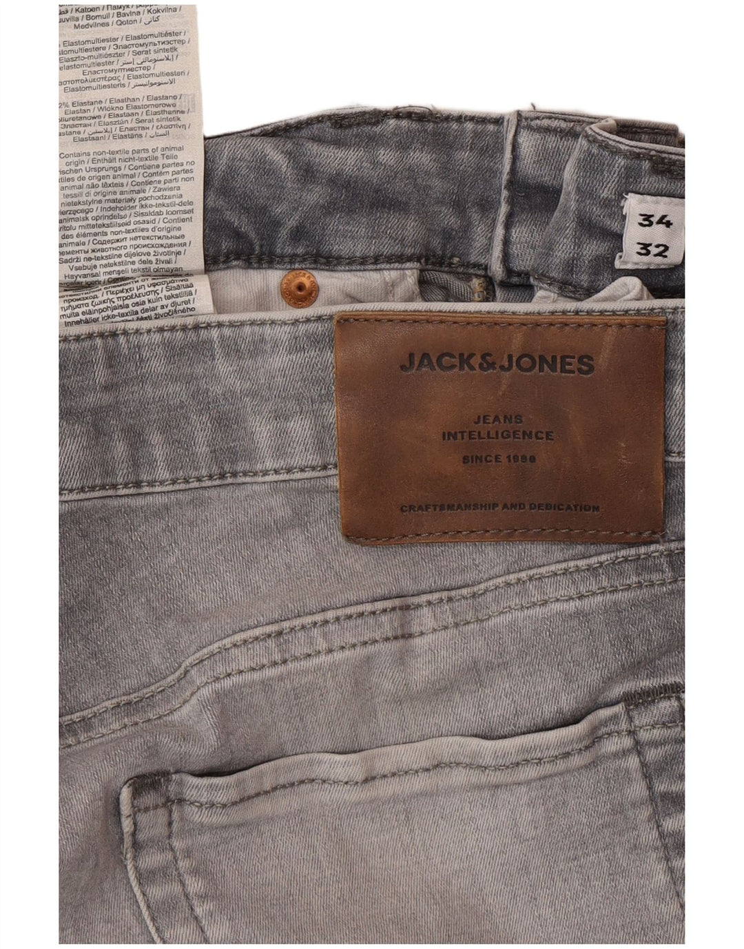 JACK & JONES Mens Slim Jeans W34 L32 Grey Cotton