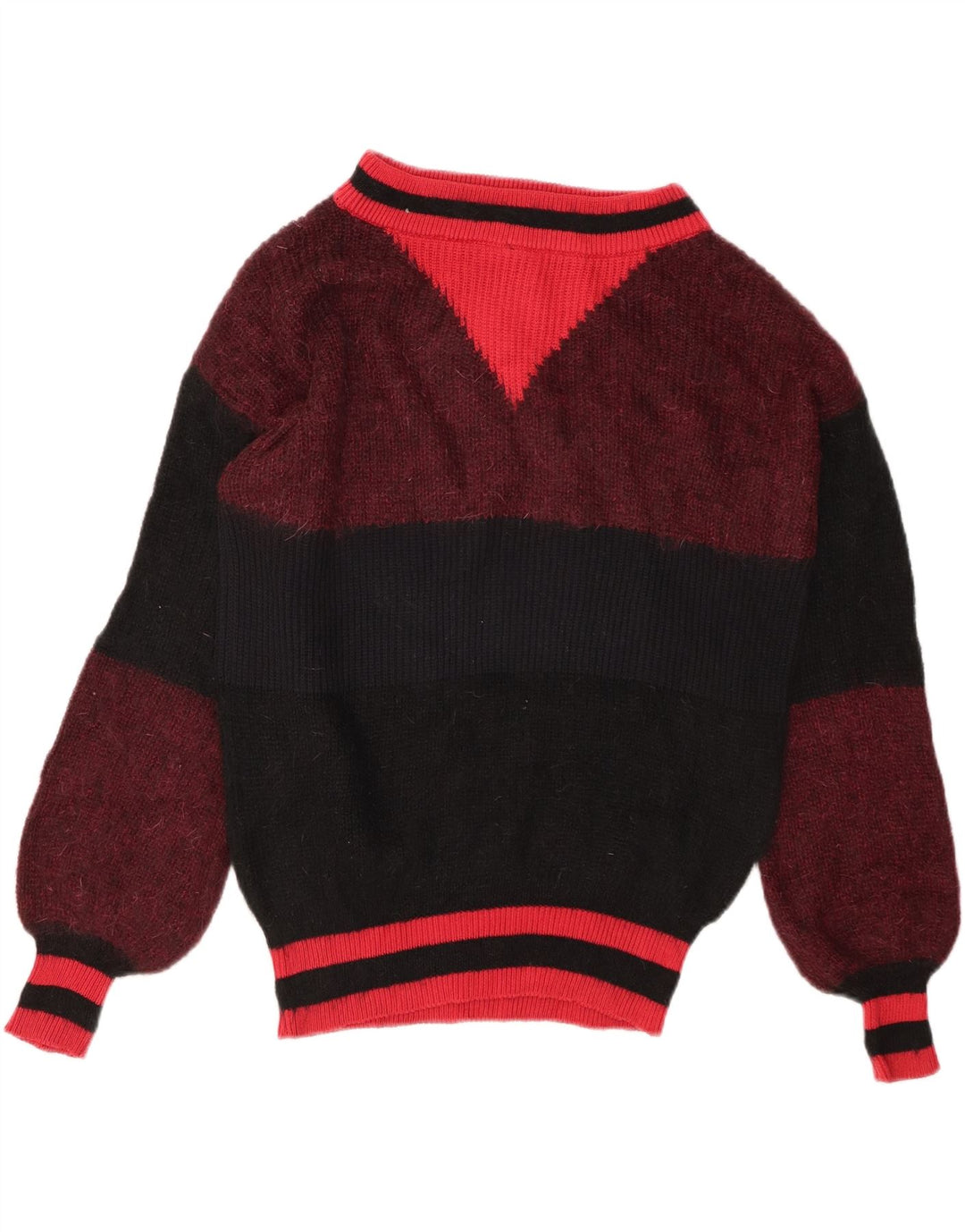 SISLEY Womens Turtle Neck Jumper Sweater UK 10 Small Burgundy Colourblock
