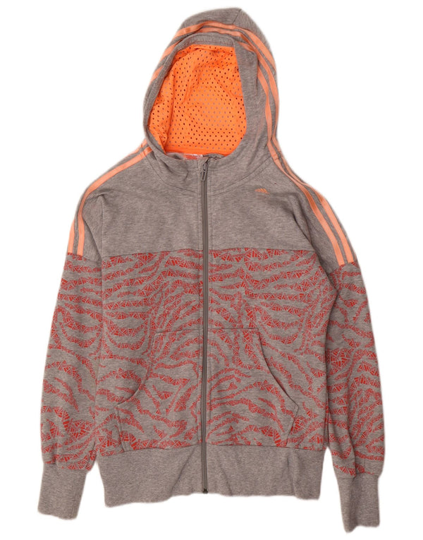 Adidas Boys Climalite Graphic Zip Hoodie Sweater 14-15 Years Grey Cotton