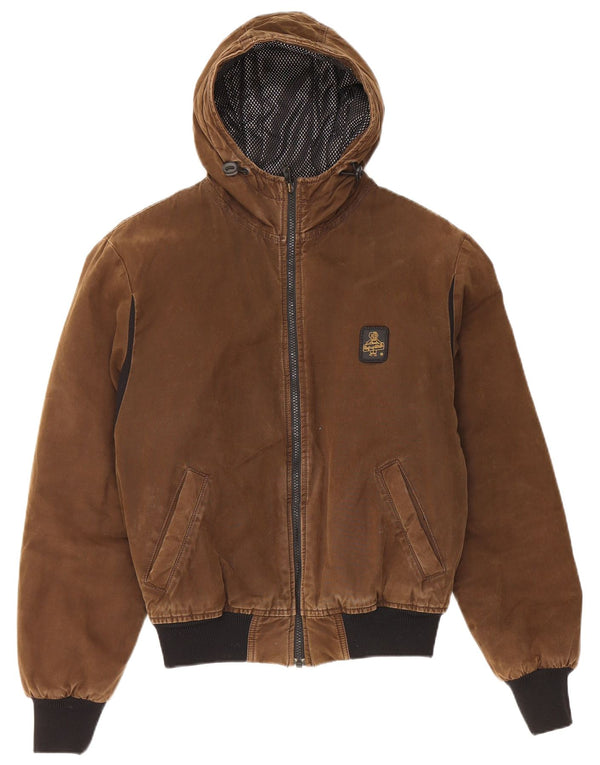 Refrigiwear Mens Hooded Bomber Jacket UK 38 Medium Khaki Colourblock Cotton