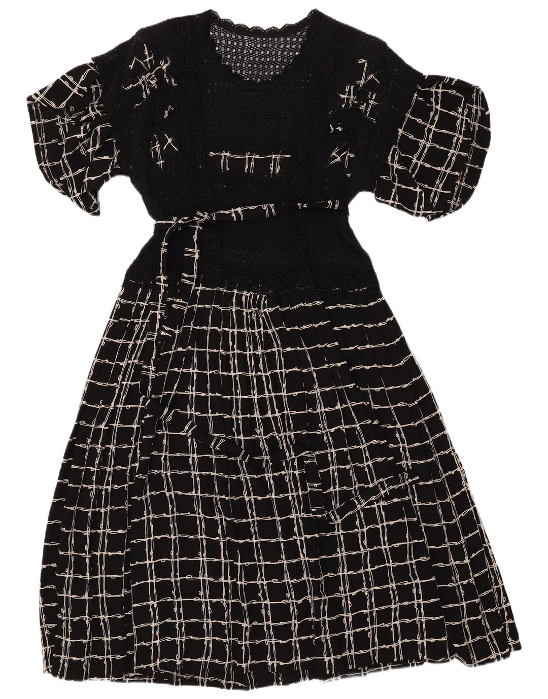 VINTAGE Womens Crochet Maxi Dress UK 12 Medium Black Check