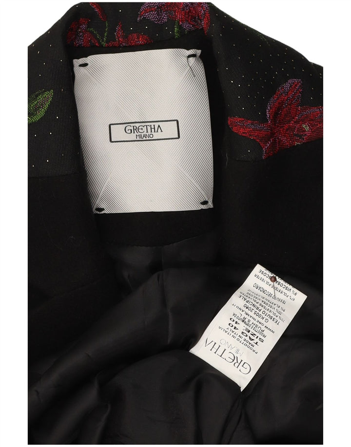 Gretha Milano Womens Oversized Overcoat IT 40 Small Black Floral Polyester