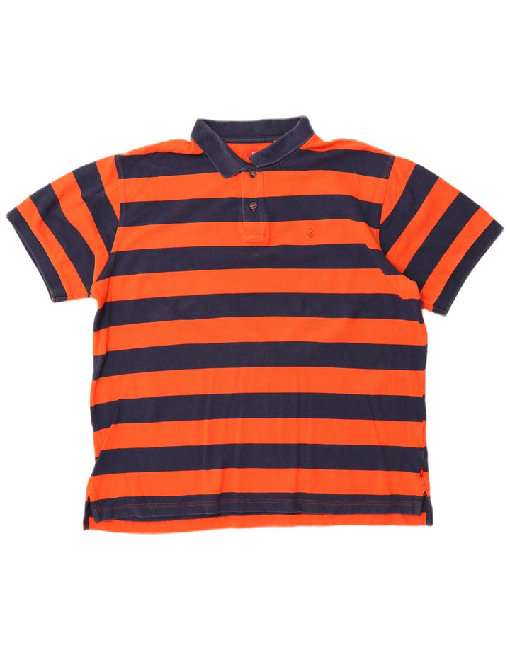 Izod Mens Polo Shirt XL Orange Striped Cotton