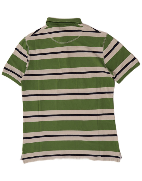 Conte of Florence Mens Regular Fit Polo Shirt Medium Green Striped Cotton