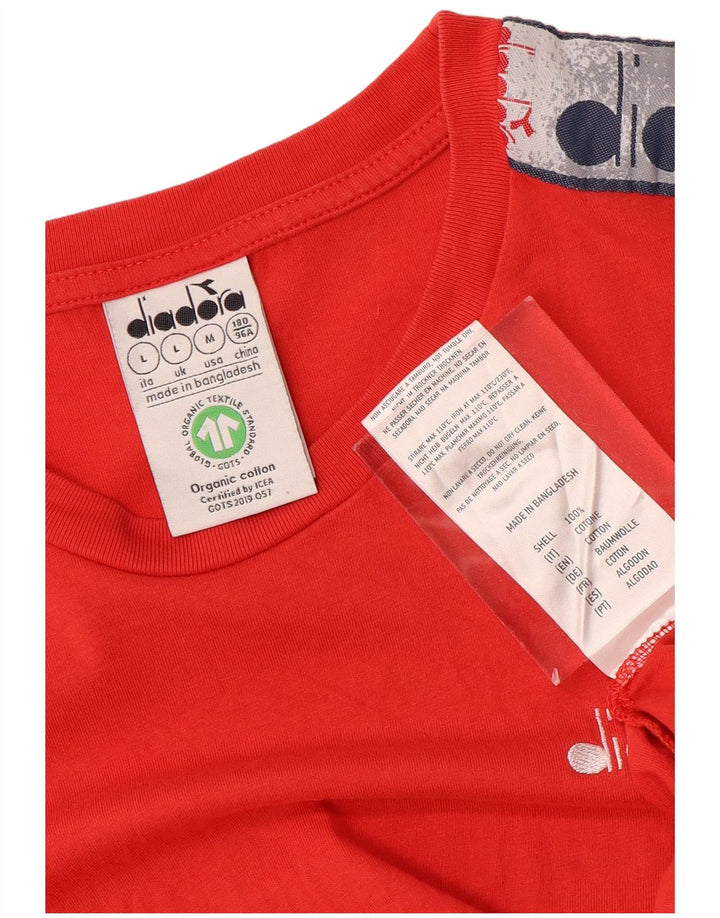 DIADORA Mens Graphic T-Shirt Top Large Red Colourblock Cotton