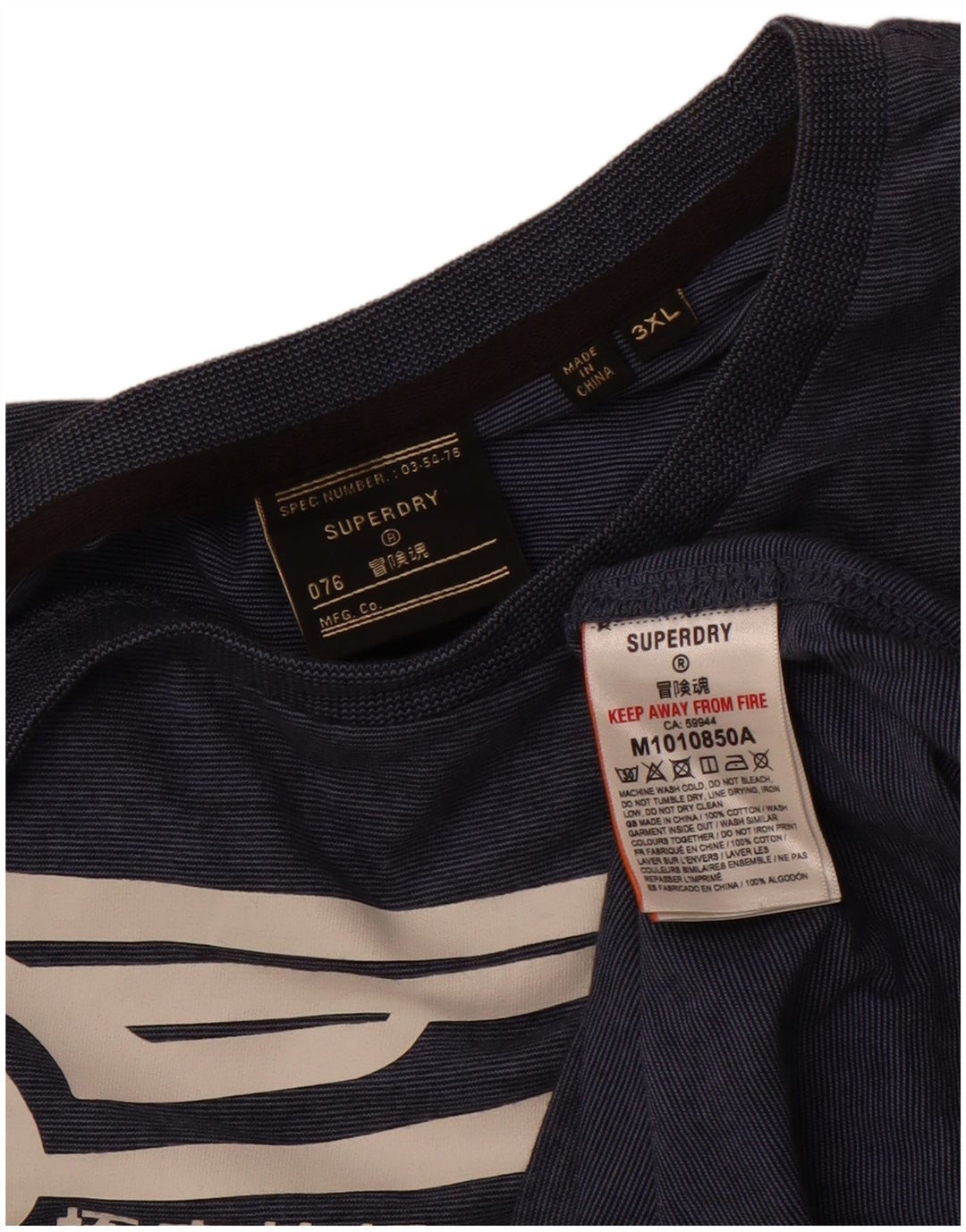 Superdry Mens Graphic T-Shirt Top 3XL Navy Blue Pinstripe Cotton